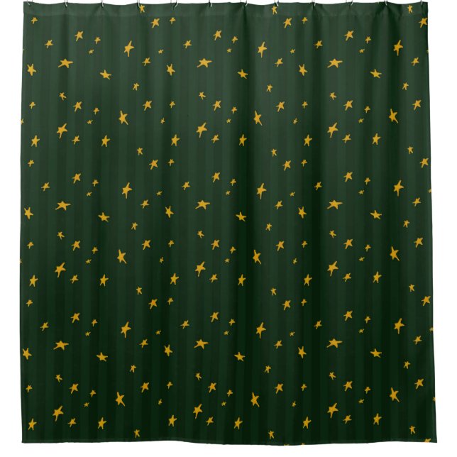 Cortina De Ducha Navidad Verde Amarillo Estrella Raya Navidad  (Anverso)