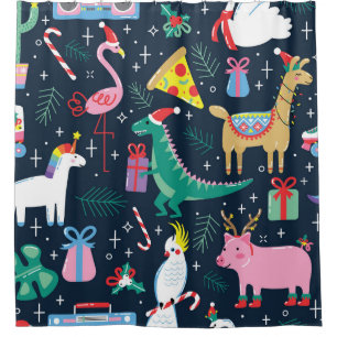 Cortina De Ducha Navidades Animales, Diseño Cutáneo Y Sin Marea.