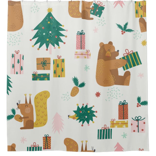 Cortina De Ducha Navidades Animales Forestales: Vibe de época (Anverso)