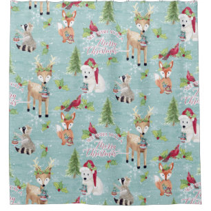Cortina De Ducha Navidades Azules Dusty Woodland Animals Deer Bear
