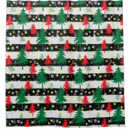 Cortina De Ducha Navidades blancos negros rayas de nieve árboles ve