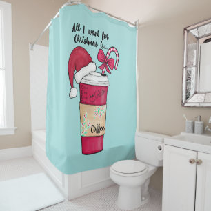 Cortina De Ducha Navidades Cute Red Santa Hat Coffee Candy Cane