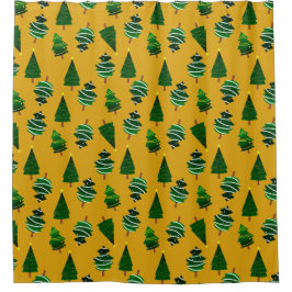 Cortina De Ducha Navidades de árbol patrón amarillo verde