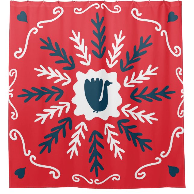 Cortina De Ducha Navidades de arte Folk Doodle Tile (Anverso)