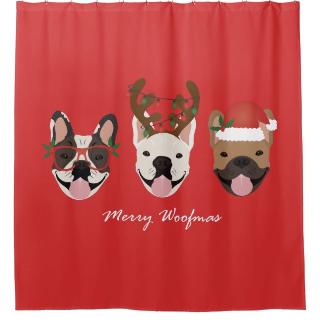 Cortina De Ducha Navidades de Bulldoges franceses de Merry Woofmas (Anverso)