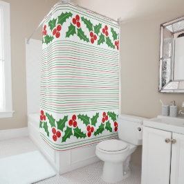 Cortina De Ducha Navidades de franjas verdes y rojas y frías verdes