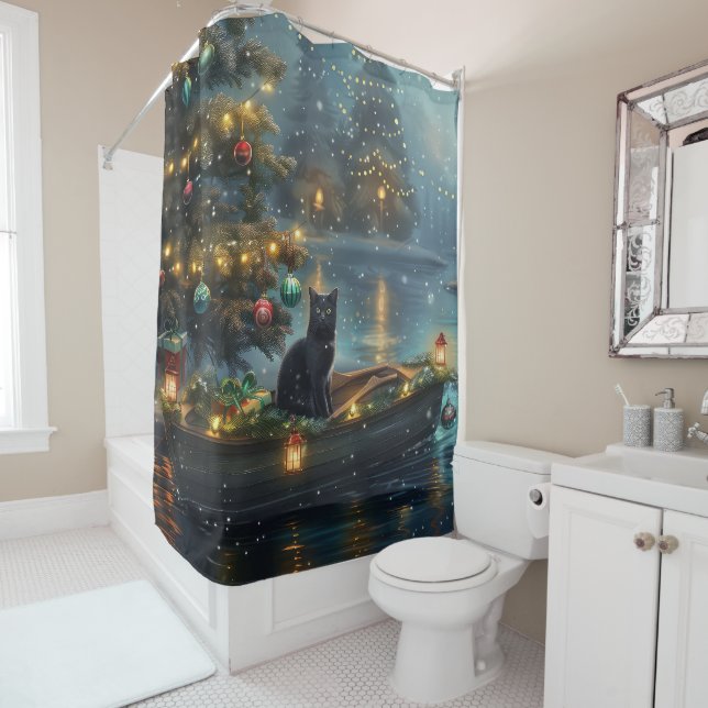 Cortina De Ducha Navidades de gato negro disfrutan de la fiesta (In situ)