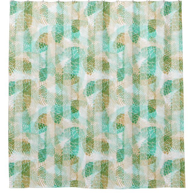 Cortina De Ducha Navidades de invierno sin mar pinos beige verde (Anverso)