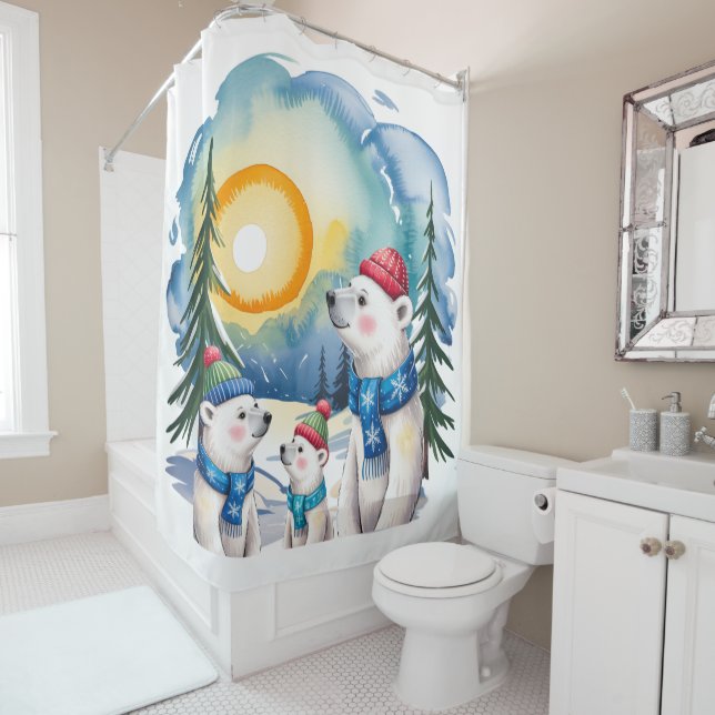 Cortina De Ducha Navidades de la familia Winter Polar Bear (In situ)