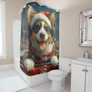 Cortina De Ducha Navidades de la Pascua de Ruedas de Perro Azul Hee