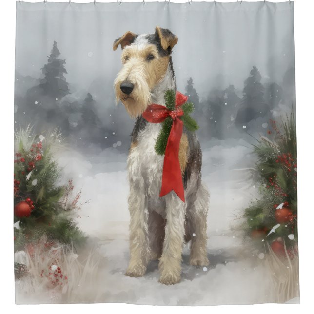 Cortina De Ducha Navidades de Nieve en Wirefox Terrier Dog (Anverso)