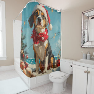 Cortina De Ducha Navidades de Treeing Walker Coonhound Vintage Beac
