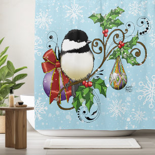 Cortina De Ducha Navidades de Winter Chickadee