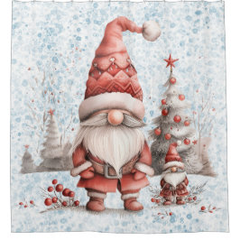Cortina De Ducha Navidades escandinavos Gnome Red Berries