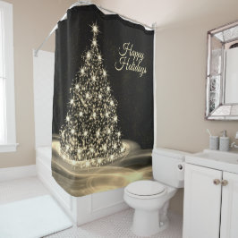 Cortina De Ducha Navidades Fiesta Golden Shiny Tree Black