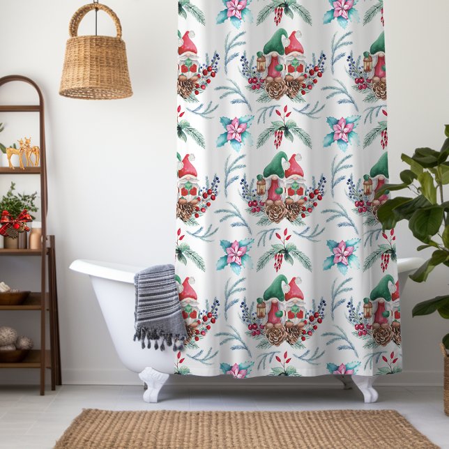 Cortina De Ducha Navidades Gnomes Patrón Floral (Subido por el creador)