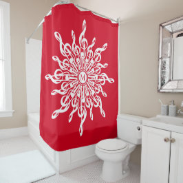 Cortina De Ducha Navidades Monograma Ornamental Rojo G-Clef Snowfla