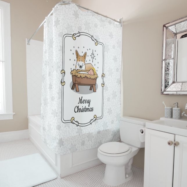 Cortina De Ducha Navidades Natividad Pembroke Welsh Corgi (rojo1) D (In situ)