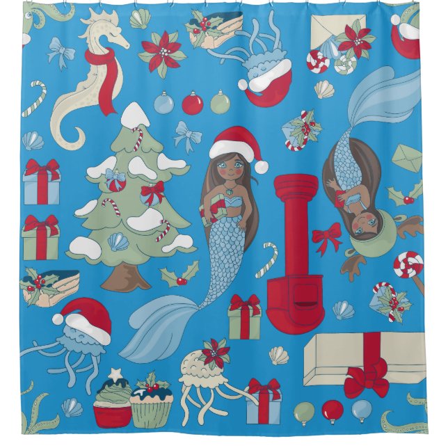 Cortina De Ducha navidades oceánicos sirenas negras caballito de ma (Anverso)