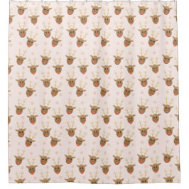 Cortina De Ducha Navidades Patrón de renos Oro Rosa