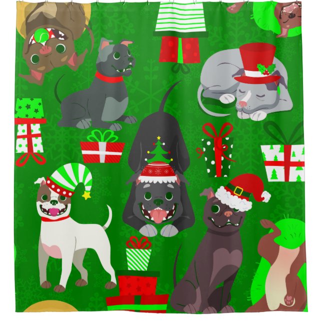 Cortina De Ducha navidades pitbull perrito santa (Anverso)