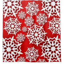 Cortina De Ducha Navidades rojos con grandes copos de nieve blancos