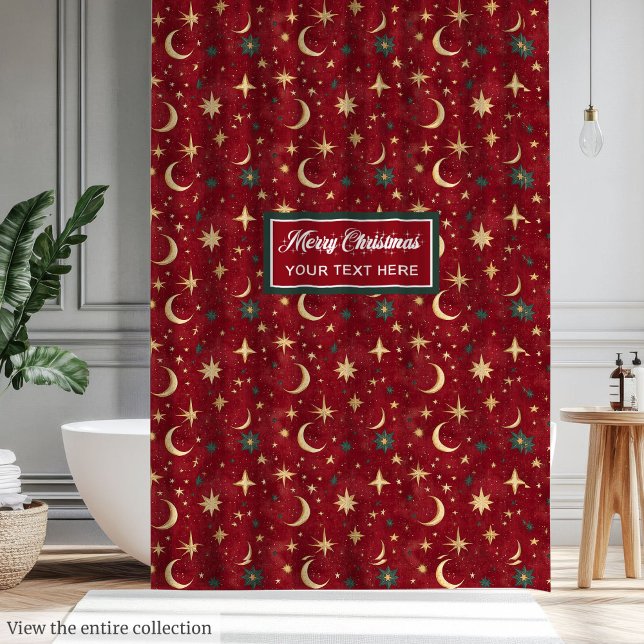 Cortina De Ducha Navidades rojos honestos únicos estrellas estrella (Unique Festive Deep Red Christmas Sky Gold Stars Shower Curtain)
