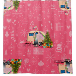 Cortina De Ducha navidades rosados camper trailer flamingo santa