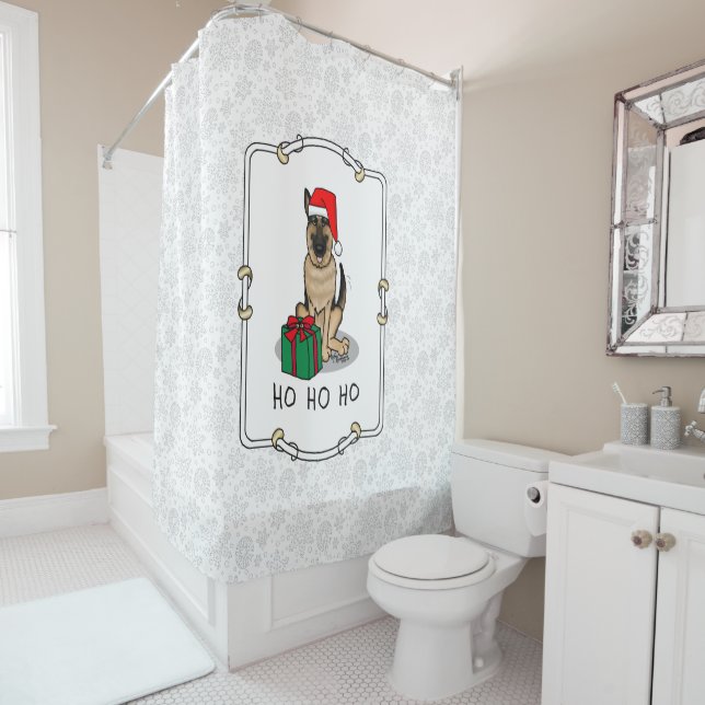Cortina De Ducha Navidades Santa Hat German Shepherd Dog Cute (In situ)