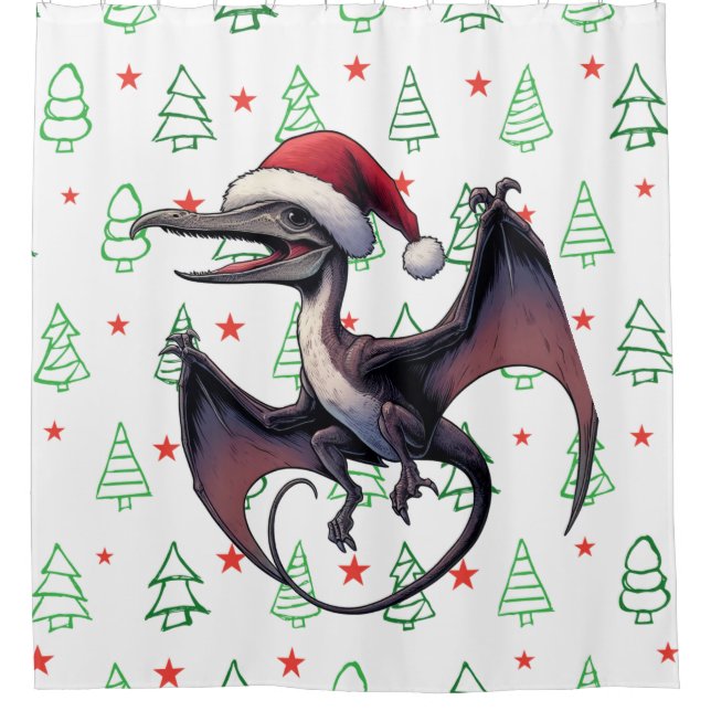Cortina De Ducha Navidades Santa hat pterodáctilo (Anverso)