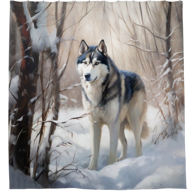 Cortina De Ducha Navidades Siberian Husky Let It Snow (Anverso)