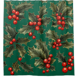 Cortina De Ducha Navidades tradicionales Holly Accents