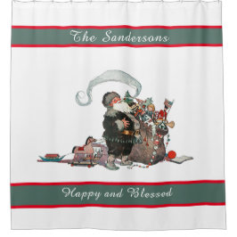 Cortina De Ducha Navidades tradicionales vintage Old World Santa