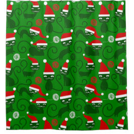 Cortina De Ducha navidades verdes santa cats