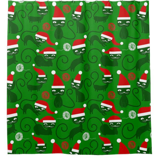 Cortina De Ducha navidades verdes santa cats (Anverso)
