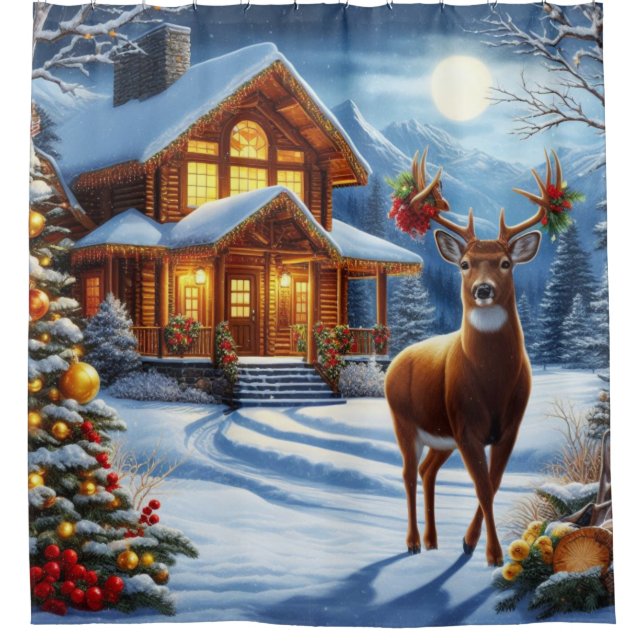 Cortina De Ducha Navidades/Winter Deer Lodge (Anverso)