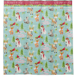 Cortina De Ducha Navidades Woodland Animals Fox Deer Raccoon Bear