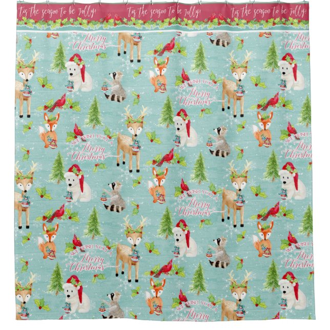 Cortina De Ducha Navidades Woodland Animals Fox Deer Raccoon Bear (Anverso)