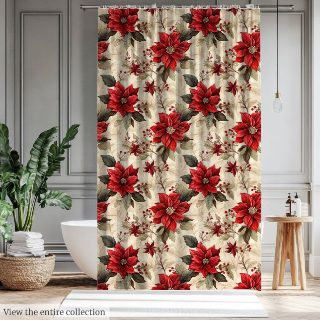 Cortina de ducha navideña con flores clásicas de N (Holiday Shower Curtain with Classic Xmas Flowers)