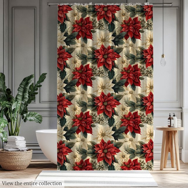 Cortina de ducha navideña flores clásicas de Navid (Holiday Shower Curtain with Classic Christmas Flowers)
