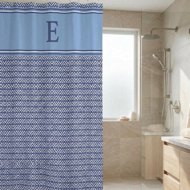 Cortina De Ducha Navy Geometric Chevron Monogram Design (Subido por el creador)