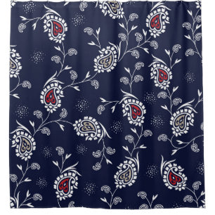 Cortina De Ducha Navy Paisley: Diseño de Patrones Elegantes.