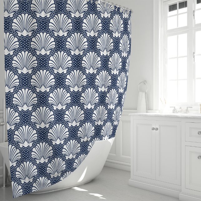 Cortina De Ducha Navy & White Seashell (Subido por el creador)