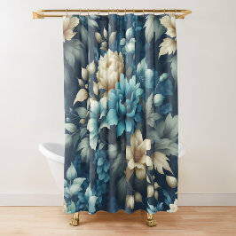 Cortina De Ducha Negrita en azul y deluxe crema florals