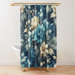 Cortina De Ducha Negrita en azul y deluxe crema florals