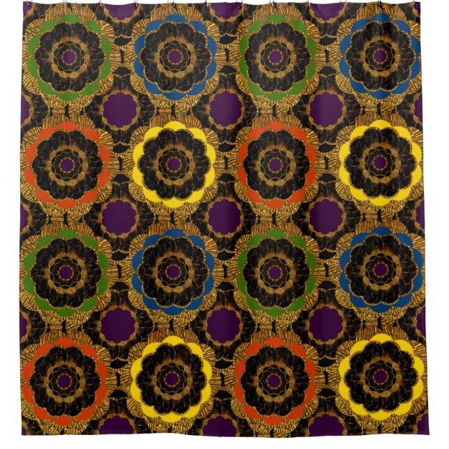 Cortina De Ducha Negrita Retro Mandala Hippie Boho Mod Flower Patte (Anverso)