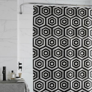 Cortina de ducha negro blanco hexágono geométrico