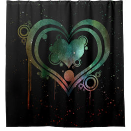 Cortina De Ducha Negro con corazón de goteo de color de agua verde