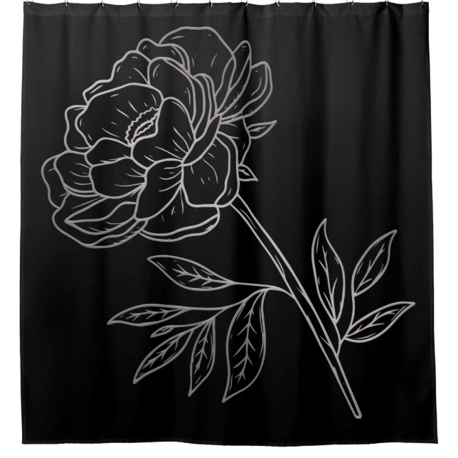Cortina De Ducha Negro con flor plateado (Anverso)