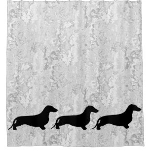 Cortina De Ducha Negro de la silueta del Dachshund + sus ideas